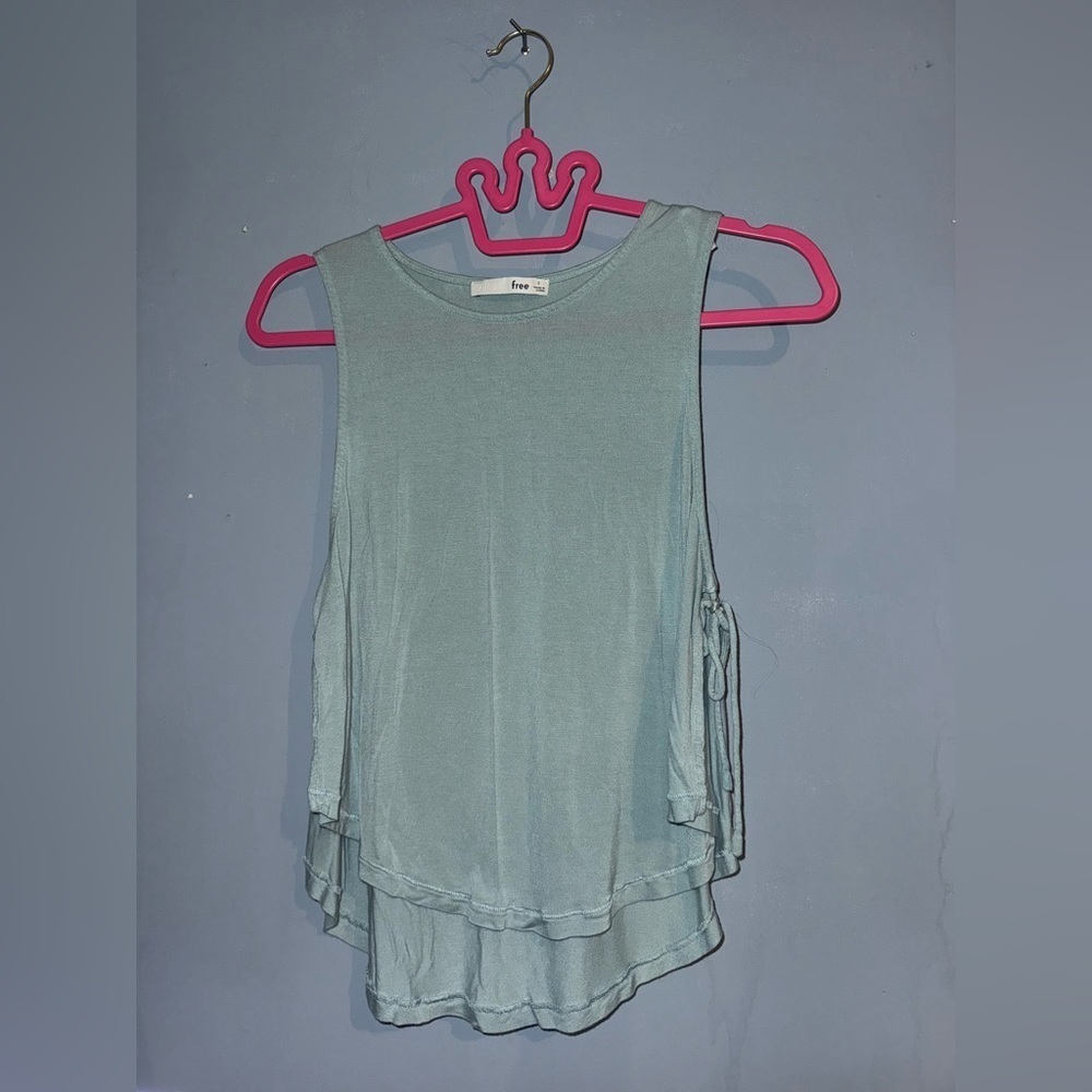 ‘Free’ Women's Teal Sleeveless Tank Top with open side tie detail, size small